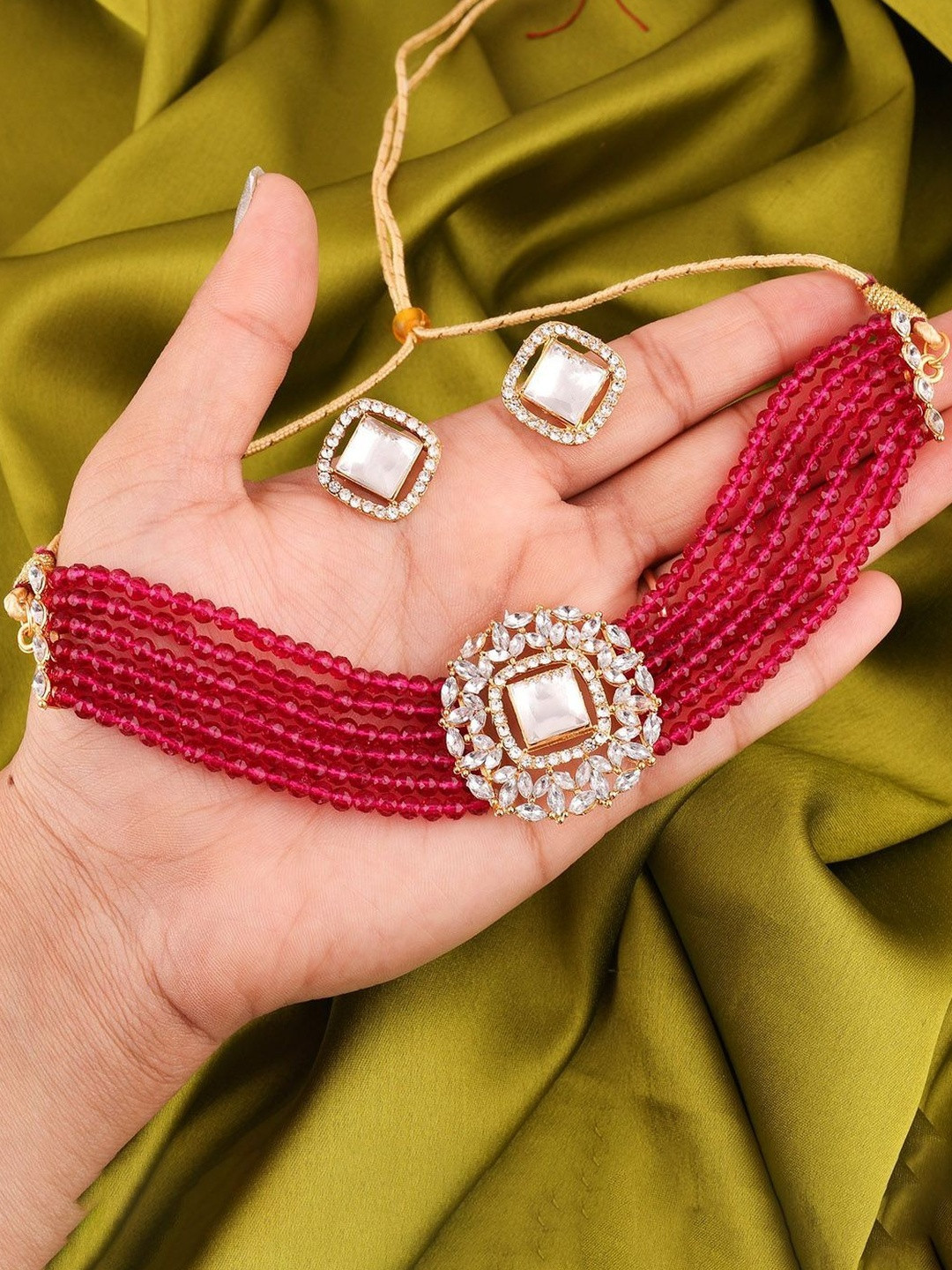 Gold Plated Crystal Choker Necklace Set