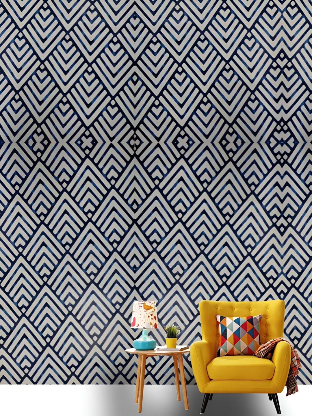 Jaamso Royals Navy Blue & White Diamond Printed Self Adhesive Wall Sticker