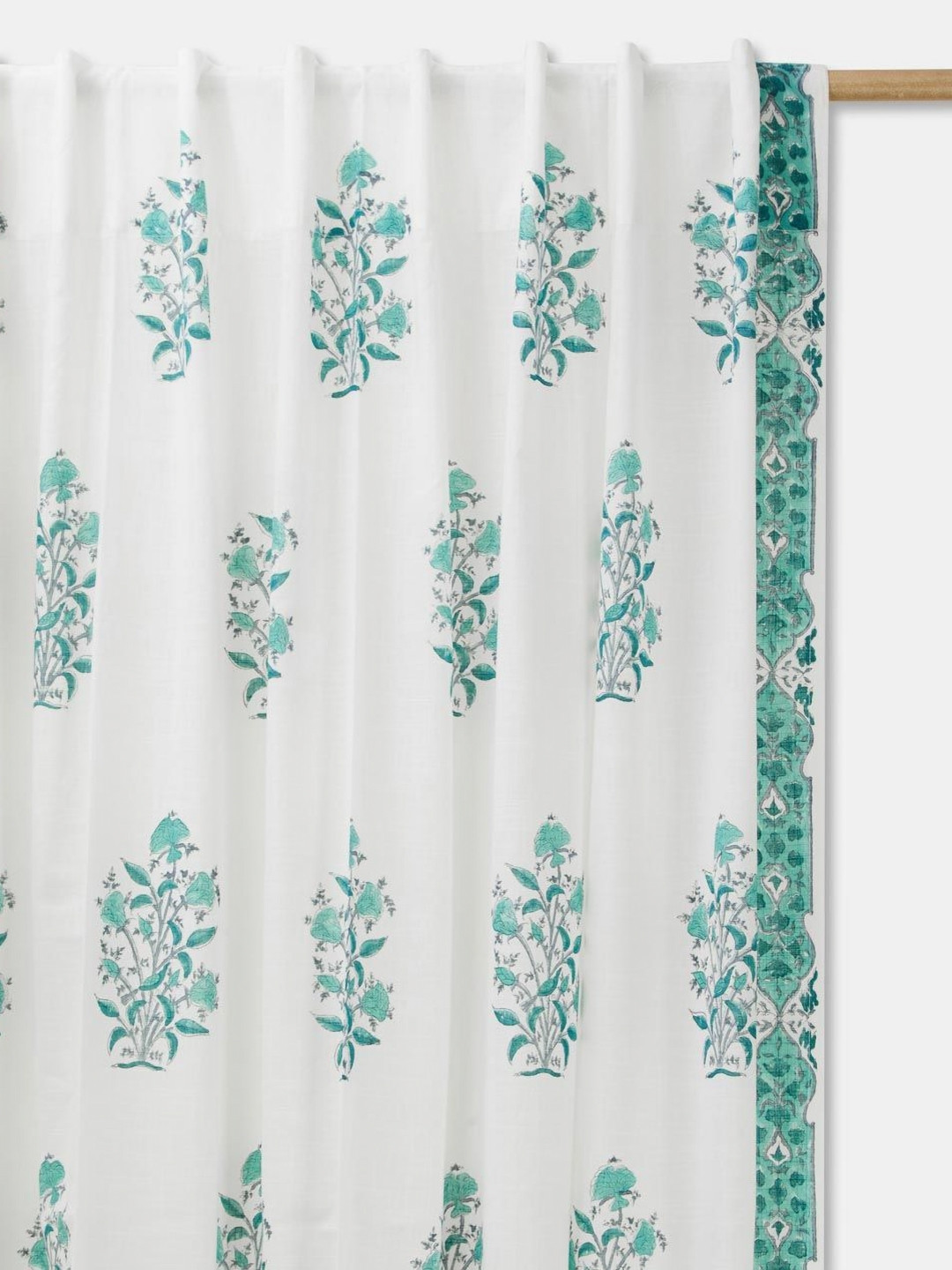 Fabindia Miran Teal & White Floral Printed Cotton Window Curtain