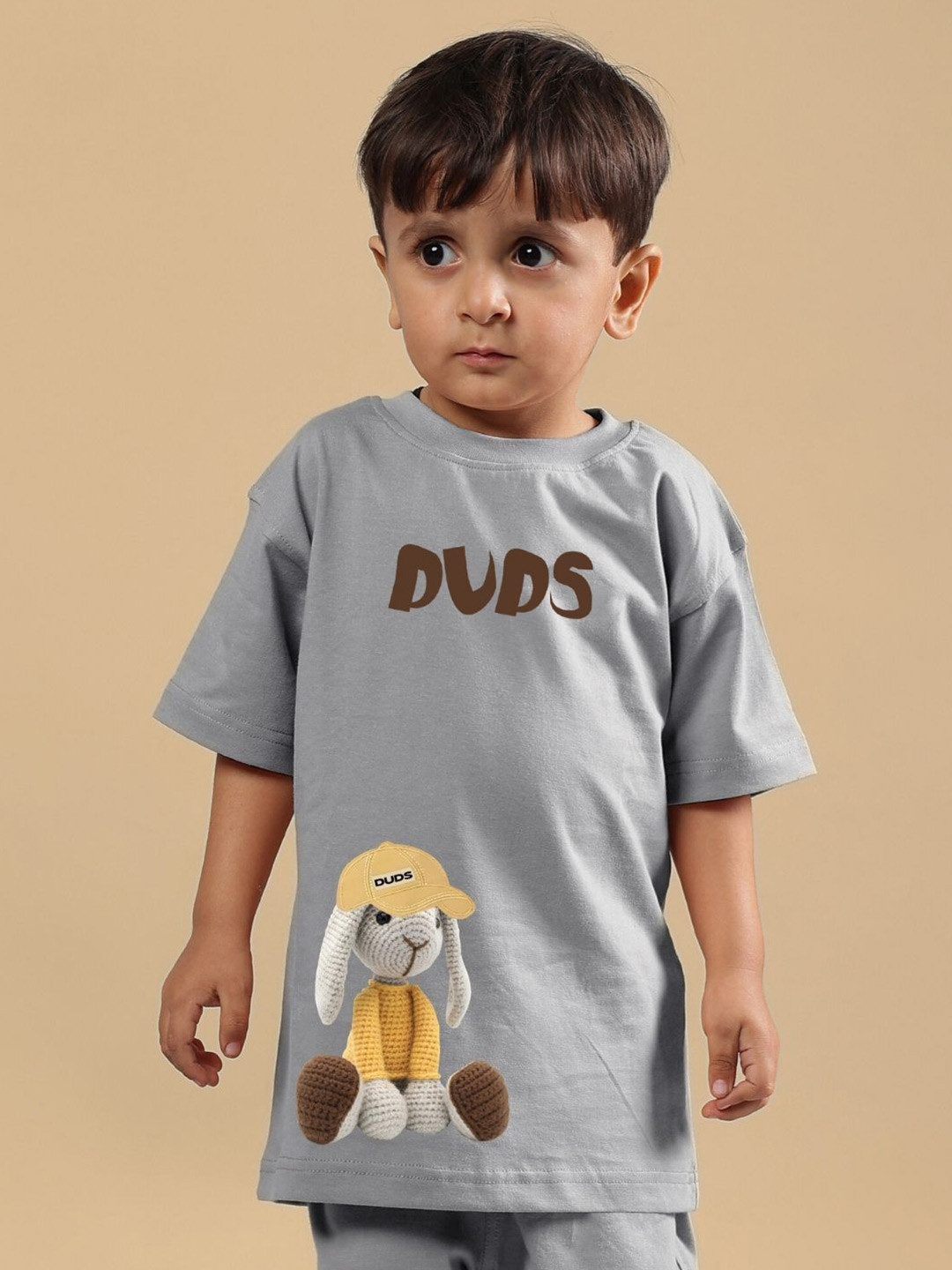 WEARDUDS Infant Kids Printed Drop-Shoulder Sleeves Pure Cotton Relaxed Fit Tshirt