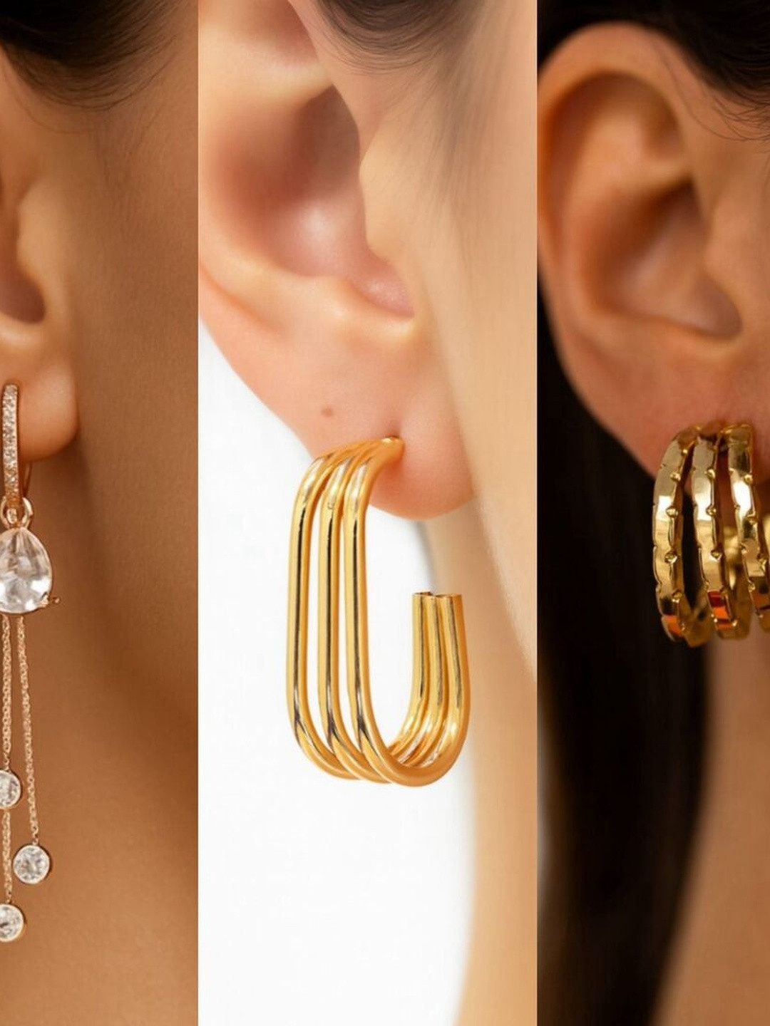 Nui Geometric Set Of 3 Korean Drop Earrings
