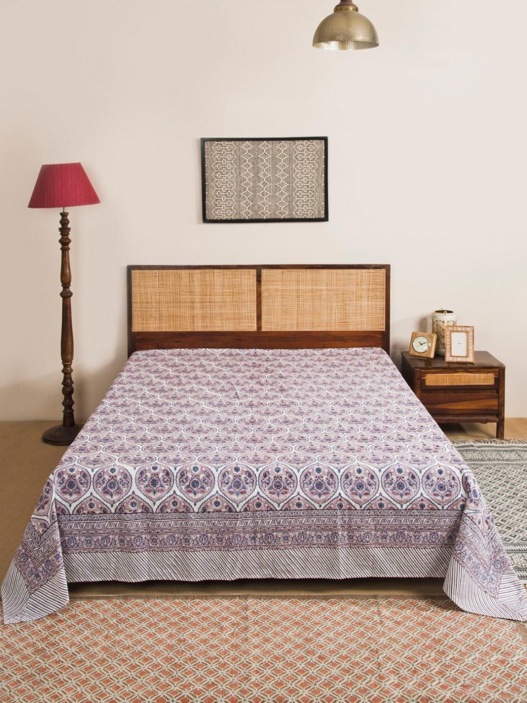 Fabindia Jamuni Purple & Grey Printed Cotton Double King Bed Cover
