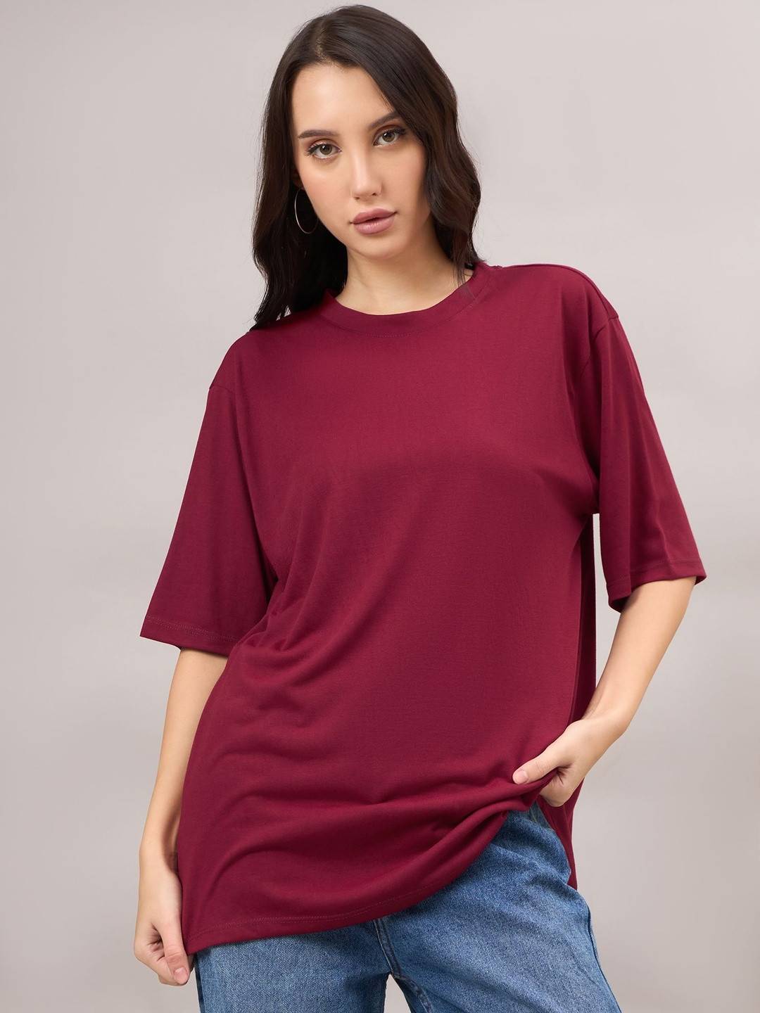 R.Code by The Roadster Life Co. Round Neck Drop-Shoulder Sleeves Cotton Oversized T-shirt