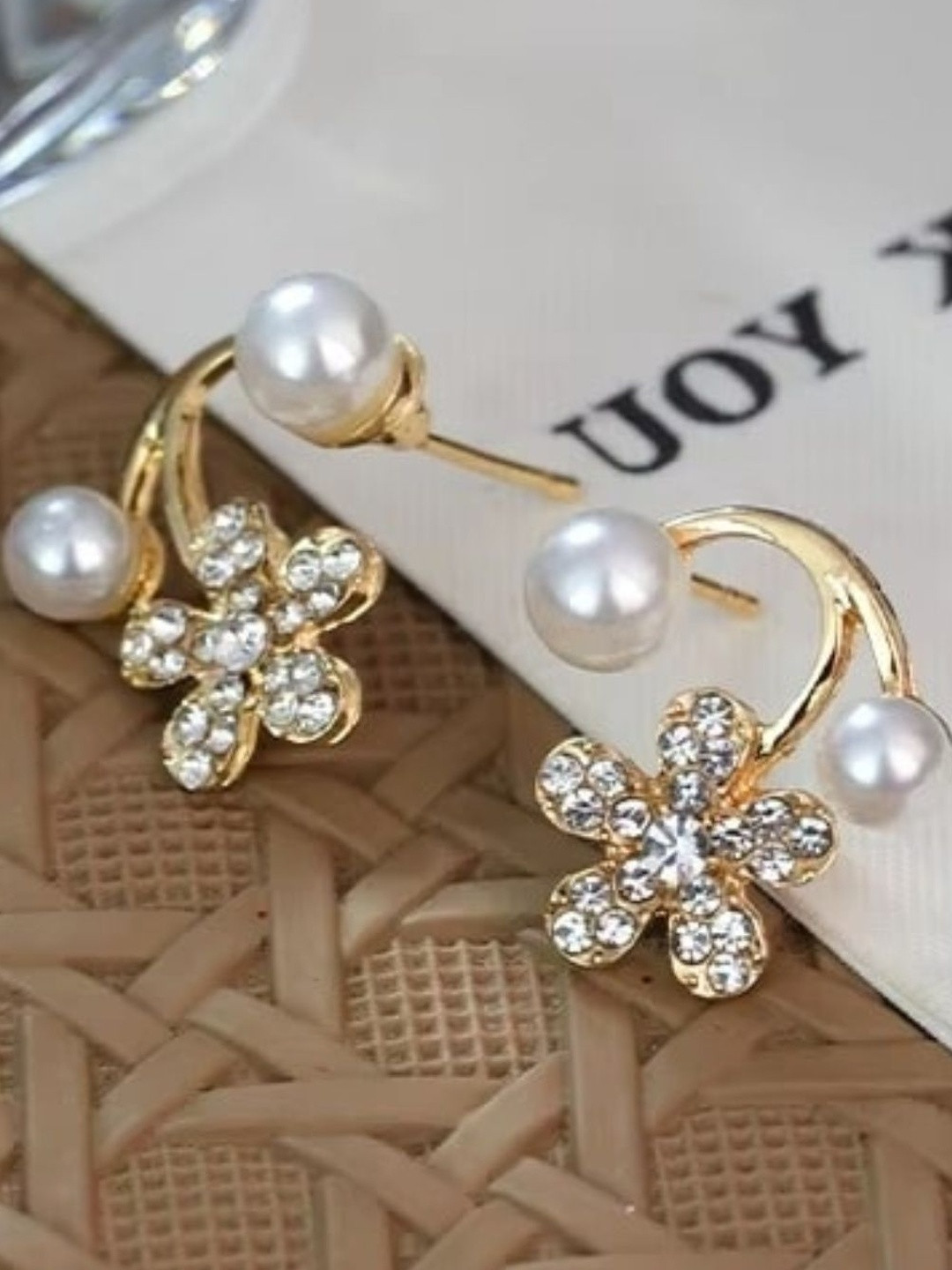 Tiso Pack of 3 Korean Stylish Gold Stone Earrings for Women Girls Light Weight Fancy