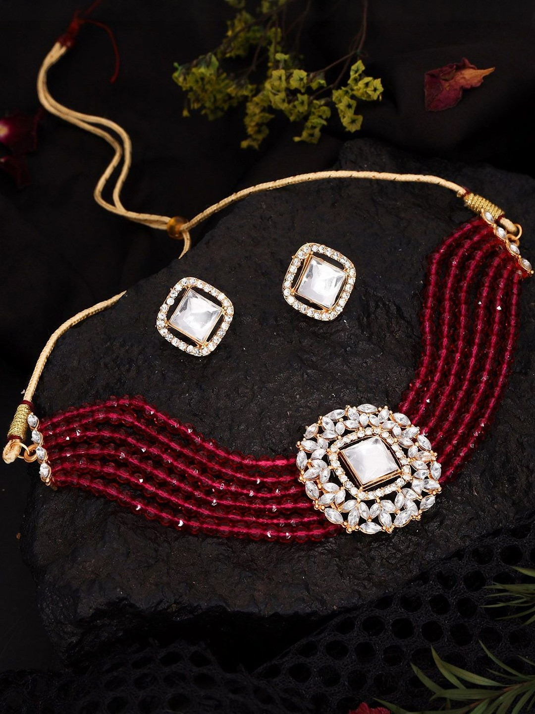 Gold Plated Crystal Choker Necklace Set