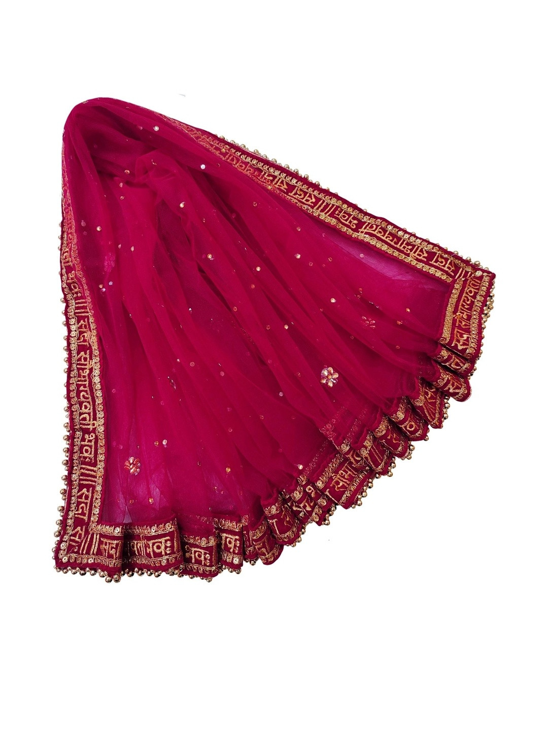 Navti Creations Women Bridal Pink Net Dupatta With Sada Saubhagyawati Embroidery Border
