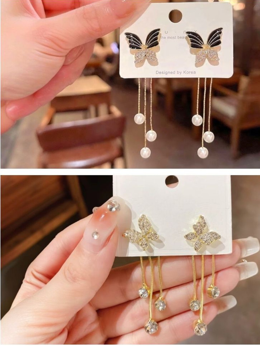 Tiso Korean Black Butterfly Earrings Women Stone Earings for Girls Party Wear