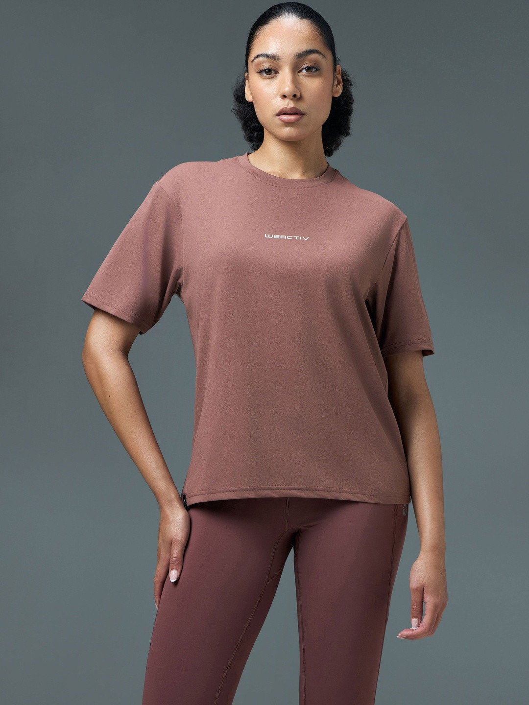 Technosport Women Antimicrobial Solid Round Neck Relaxed Fit T-shirt