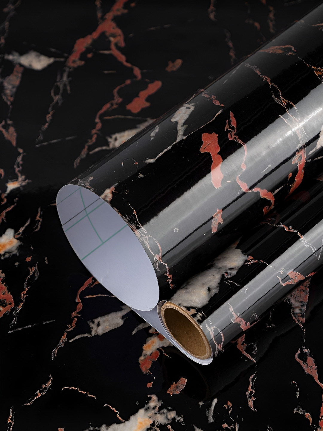 Jaamso Royals Black & Red Marble Printed Self Adhesive & Waterproof Wall Stickers