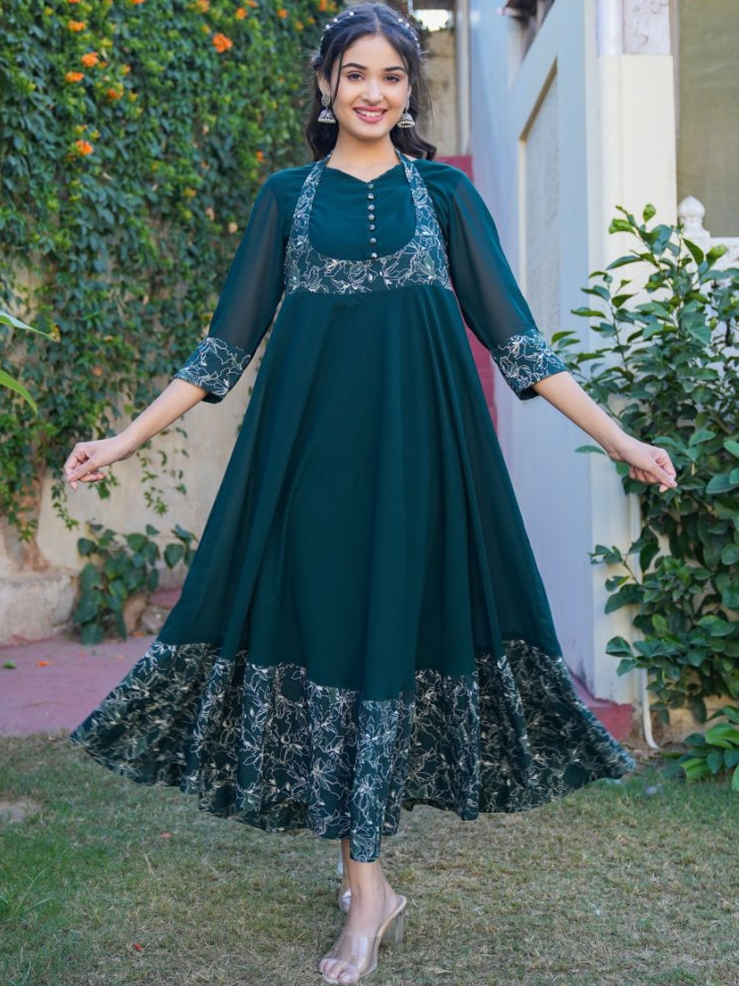 KALINI Floral Printeed Georgette Anarkali Ethnic Dress