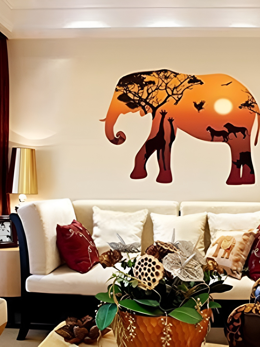 Jaamso Royals Brown & Black Boreal Europe Elephant Printed Waterproof Wall Sticker