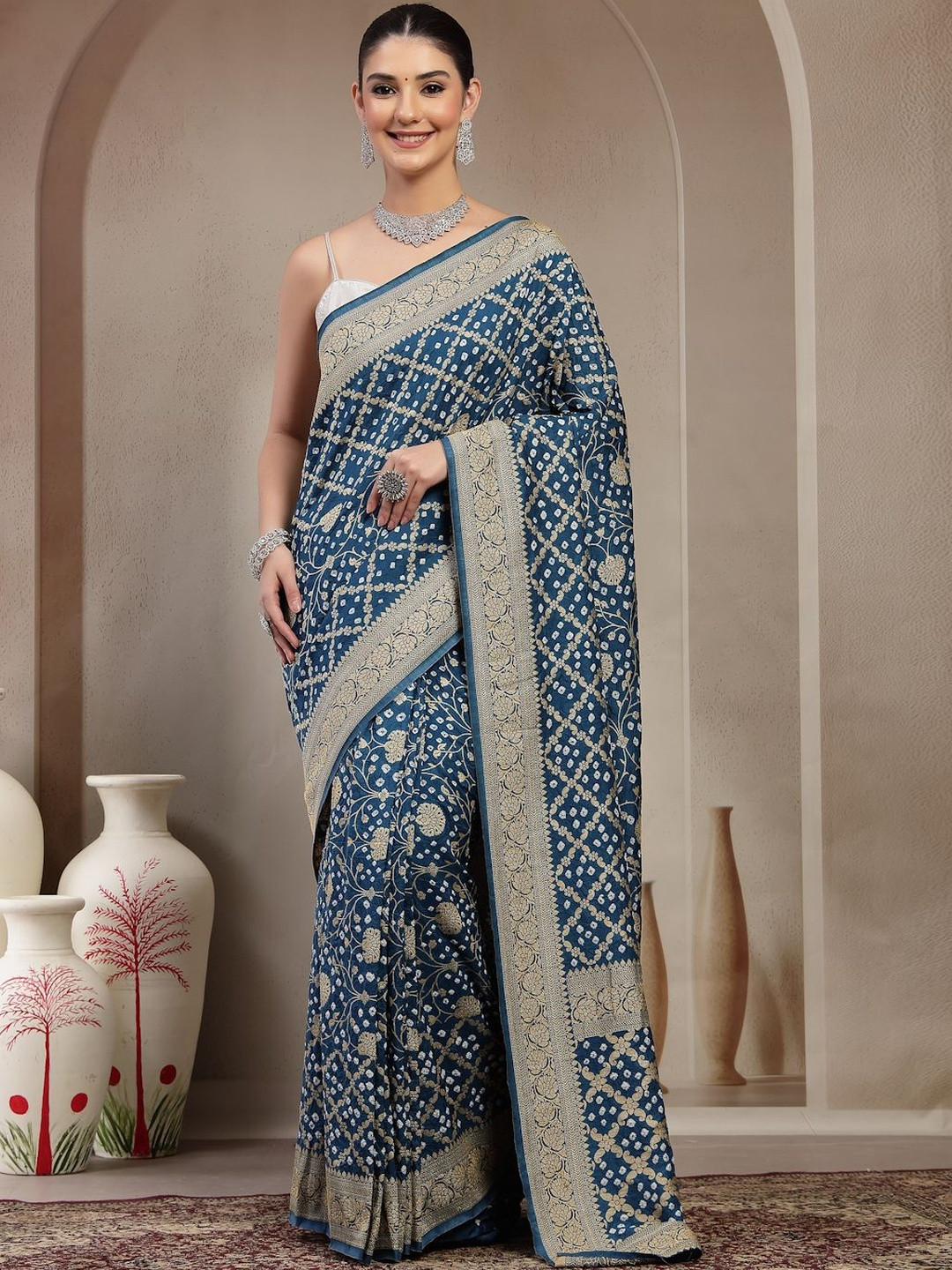 Kishori Sarees Woven Design Zari Bandhani Saree