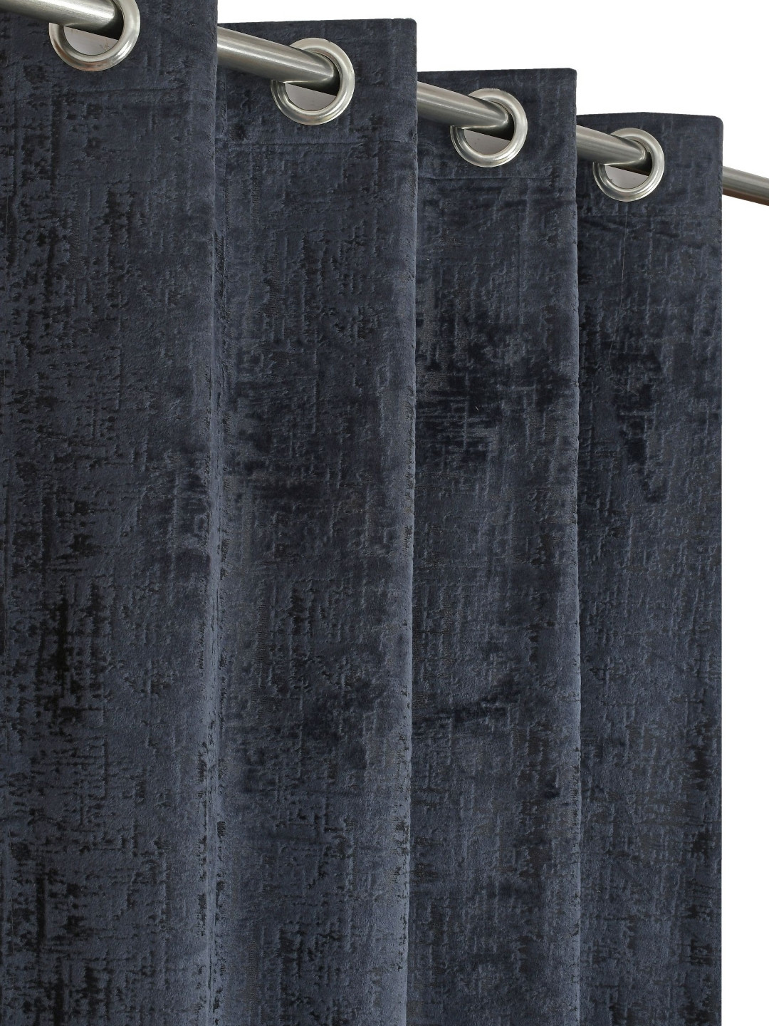 GEET CREATIONS 2 Pieces Blue & Black Textured Room Darkening Velvet Window Curtains