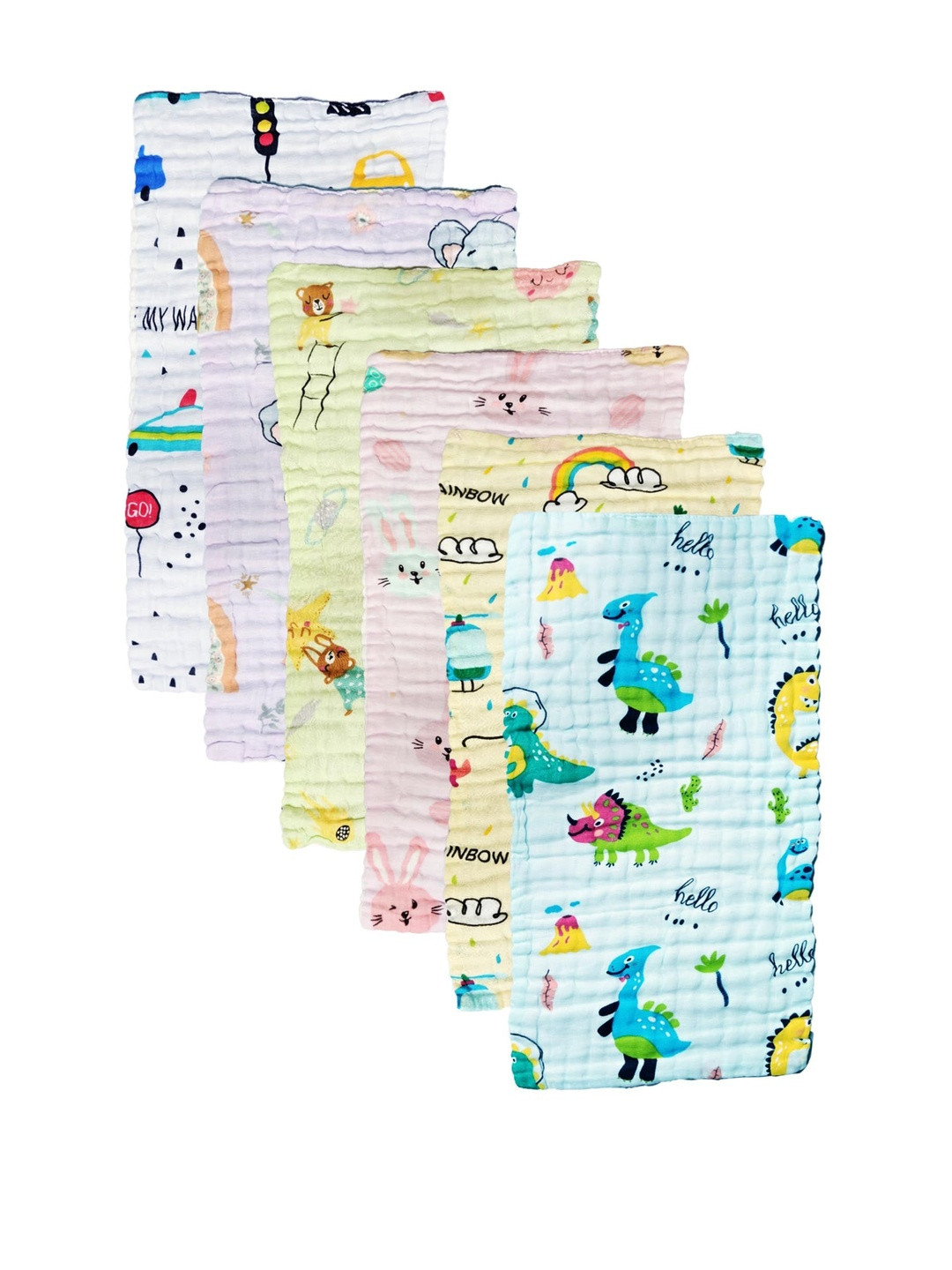 Teri Beri Kids Pack Of 6 Cotton Printed Baby Burp Cloths