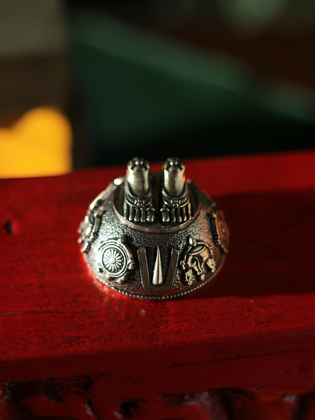 Revive Home Yellow Textured Intricately Carved Charan Paduka