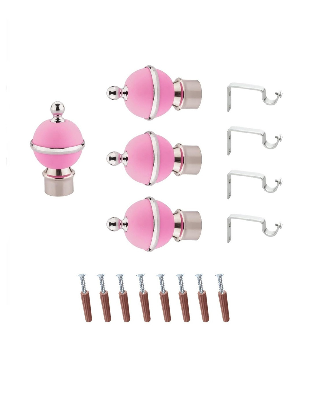 GLOXY Set Of 4 Pink Glossy Stainless Steel Metal Curtain Brackets