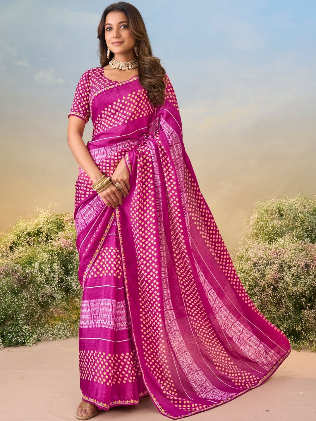 Laxmipati Anaya Bandhani Printed Bandhani Saree with Blouse Piece