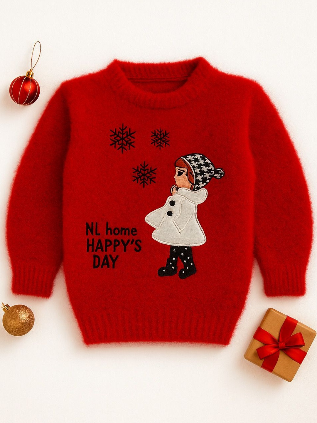Rebiva Kids Woollen Pullover with Fuzzy Detail