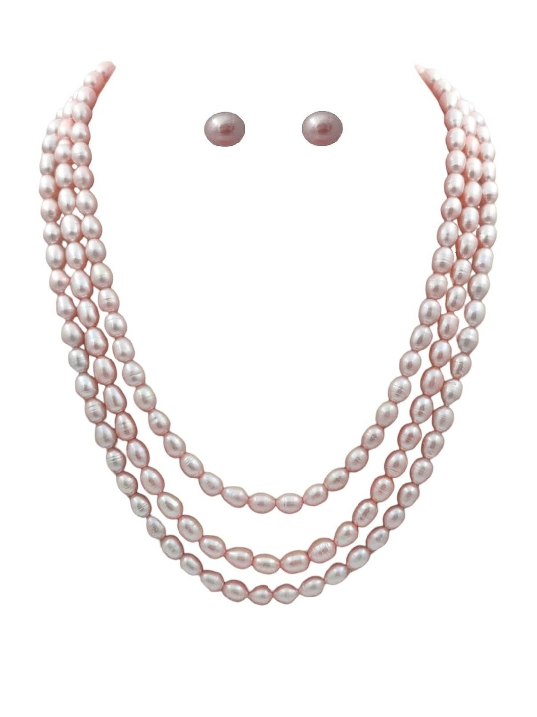 D.D Pearls Pearls Beaded 3 Layered Necklace With Earrings