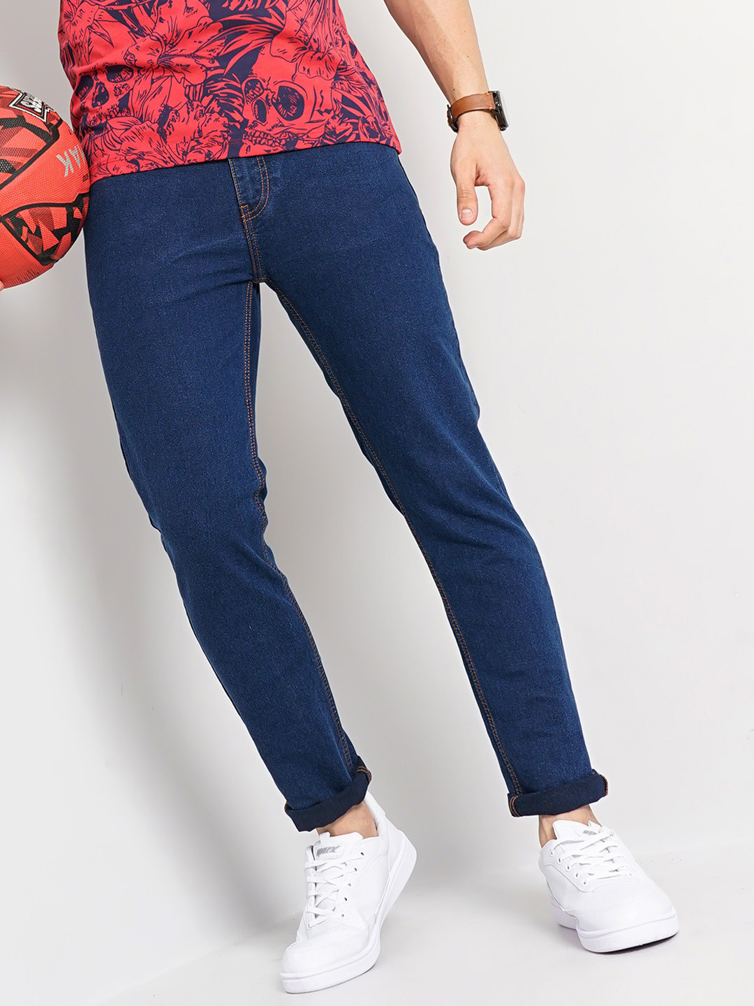 The Indian Garage Co Men Navy Blue Mid-Rise Slim Fit Clean Look Stretchable Jeans