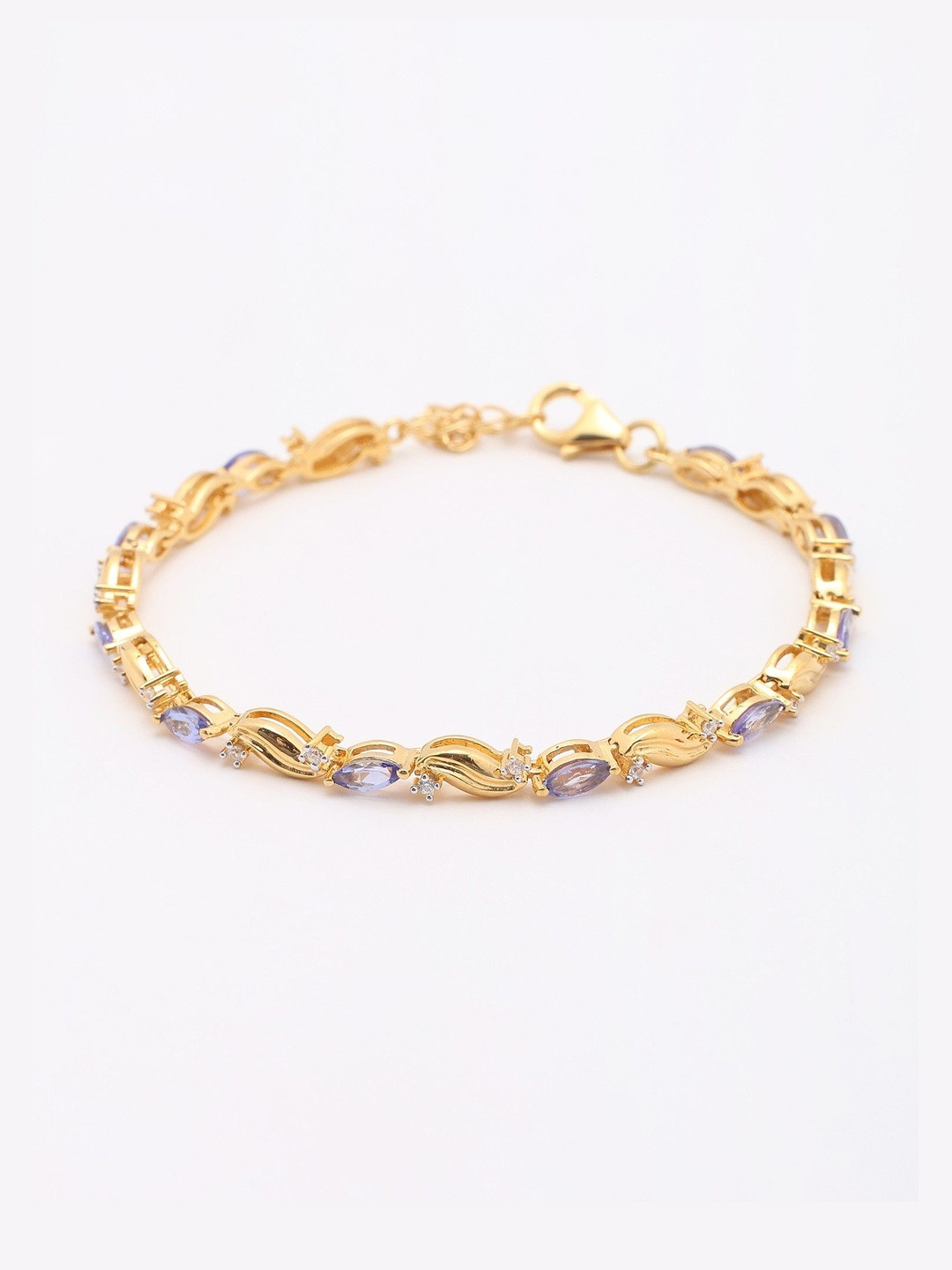 Exotic India Women Sterling Silver Marquise Cut Tanzanite Wave CubicZirconia Link Bracelet