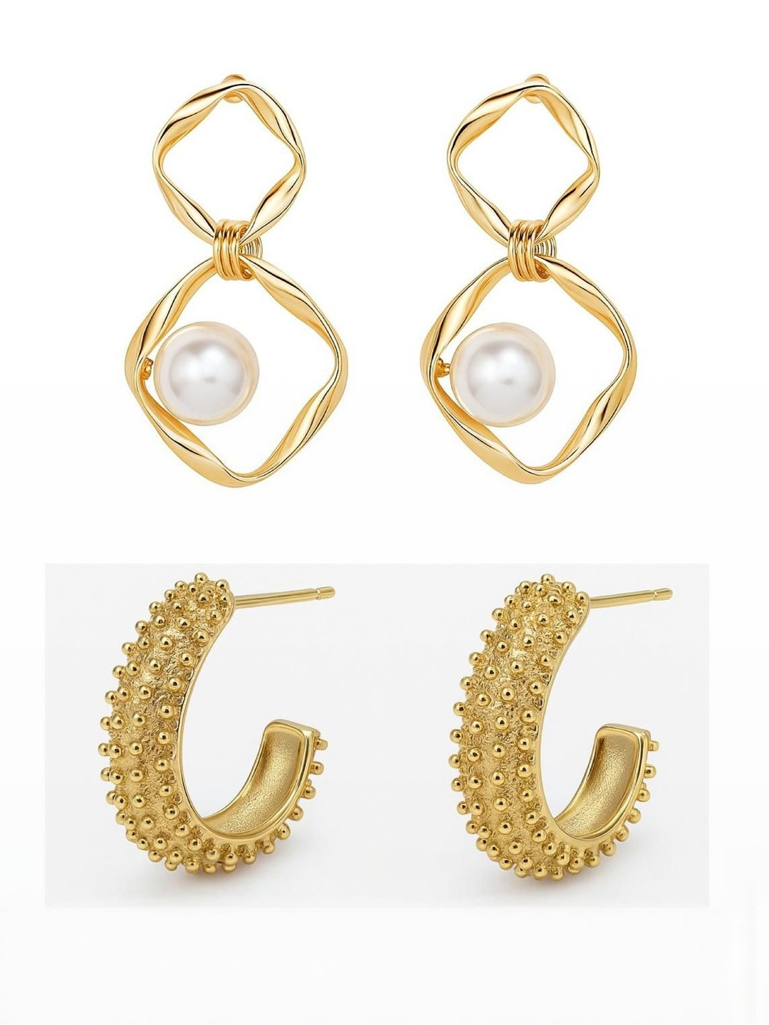MEHULKUMAR PRABHULAL VORA Set Of 2 Gold-Plated Diamond Shaped Drop Earrings