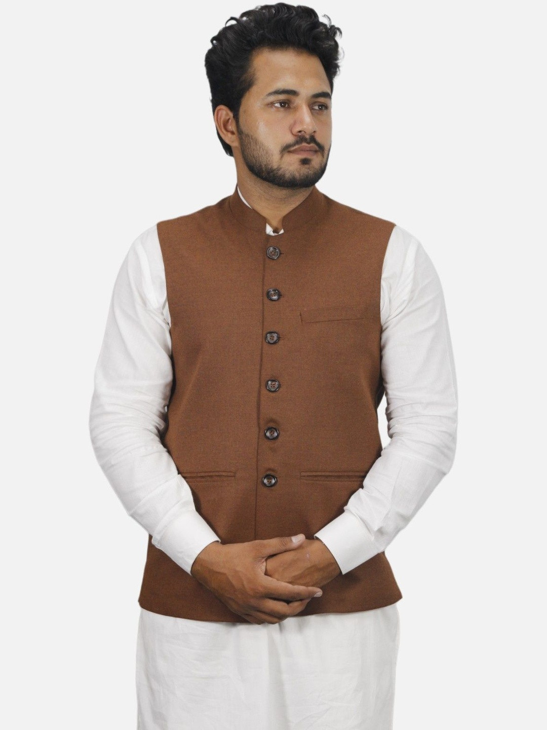 GARGIAN Master Cut Men Solid Utility Pockets Mandarin Collar Nehru Jacket