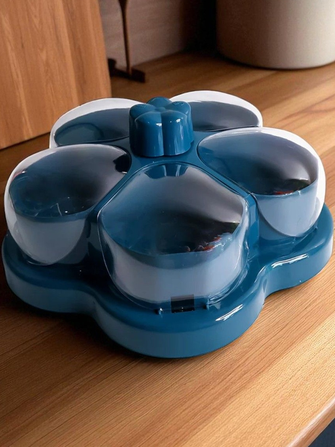 DeoDap Lotus Shape Rotating Dry Fruit & Snack Organizer Box with Compartments