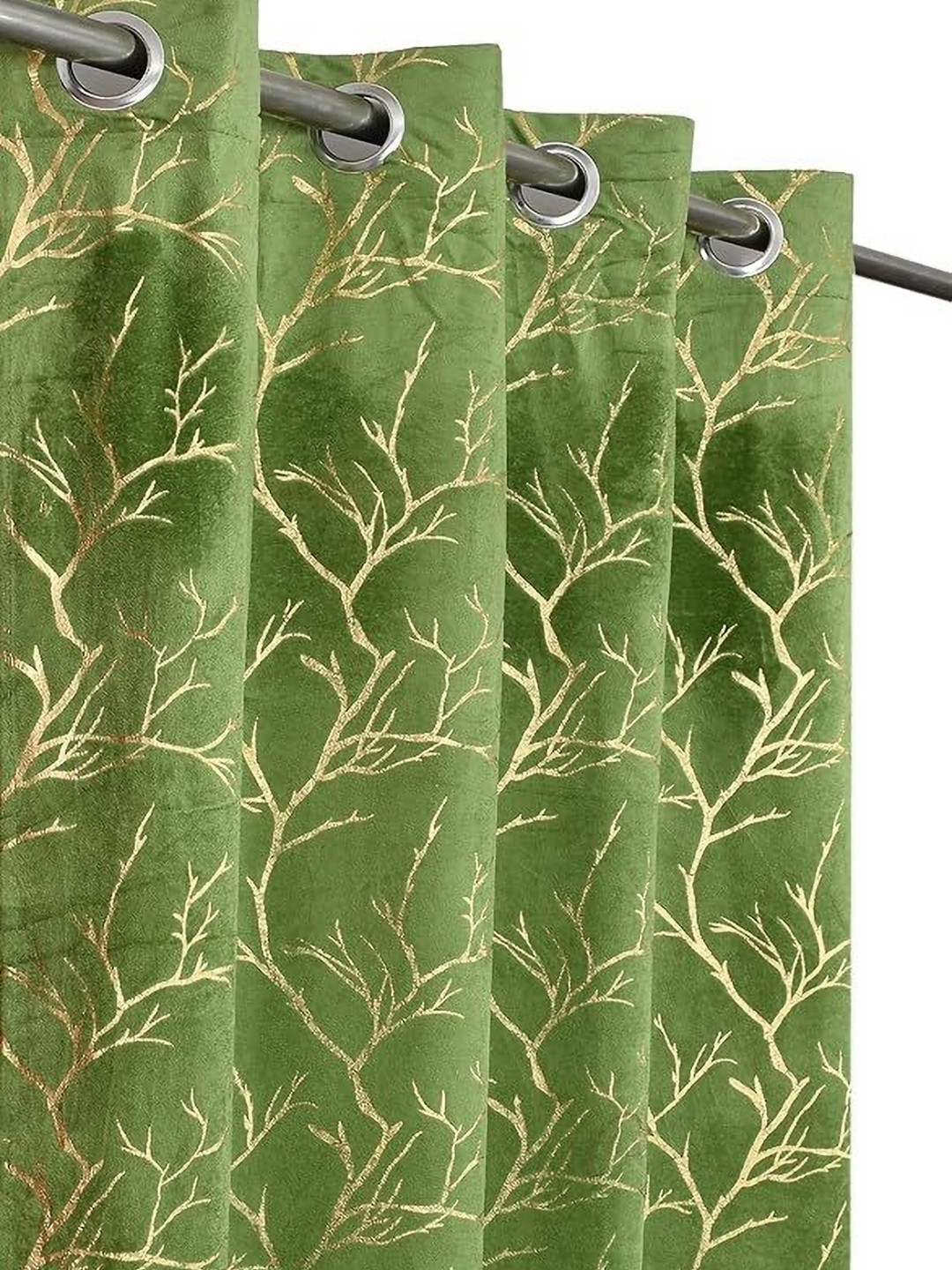 GEET CREATIONS Green And Gold Toned 2 Pieces Room Darkening Velvet Door Curtains