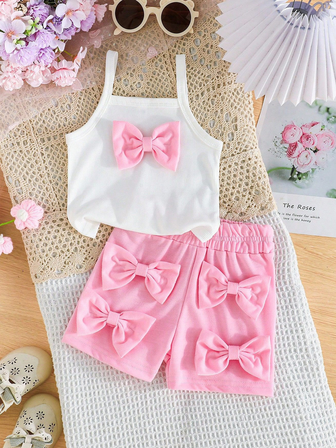 NABBU Girls Bow Detailed Shoulder Straps Top With Shorts