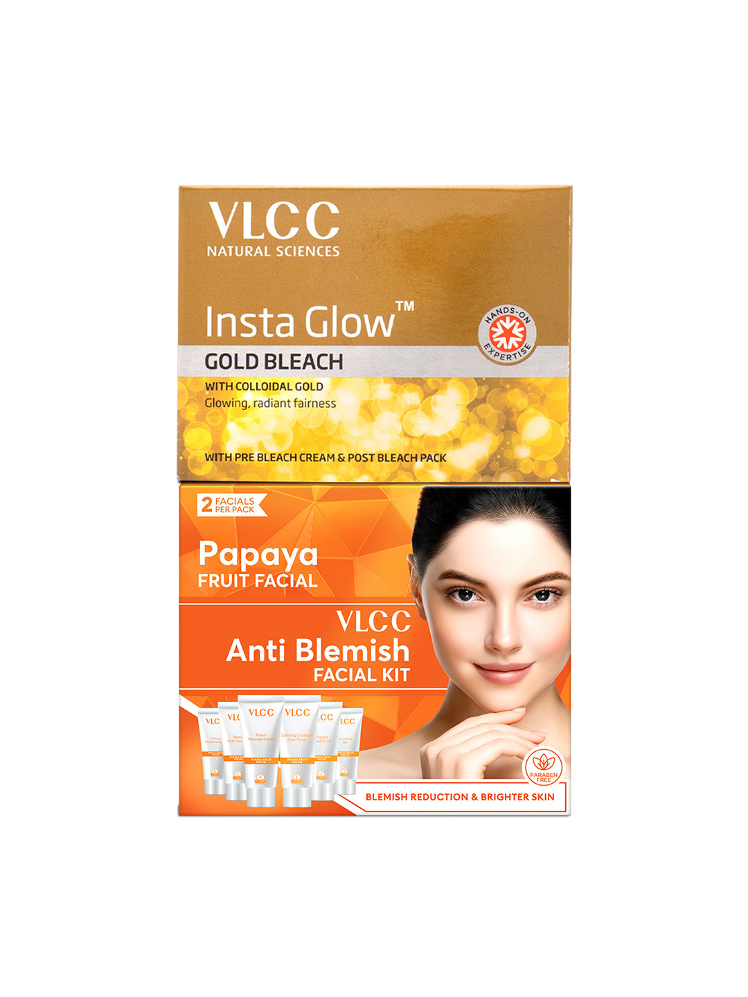 VLCC Set of Papaya Facial Kit - 60 g & Insta Glow Gold Bleach - 30 g