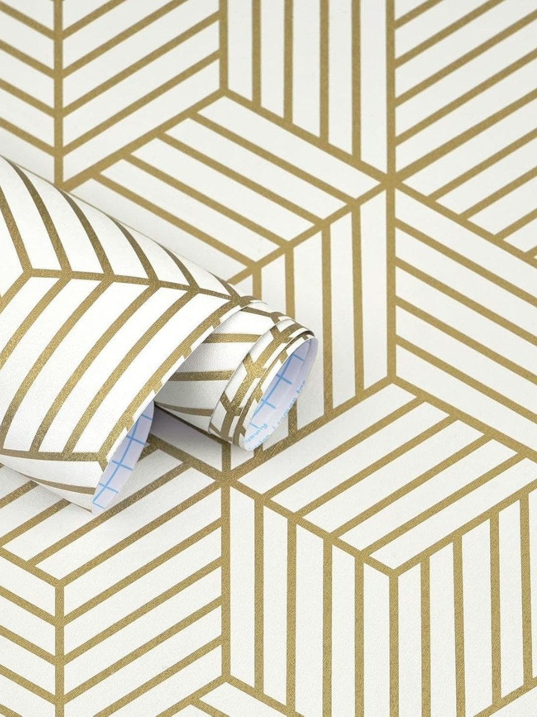 Tiny Shiny White and Gold Geometric Lines Wallpaper
