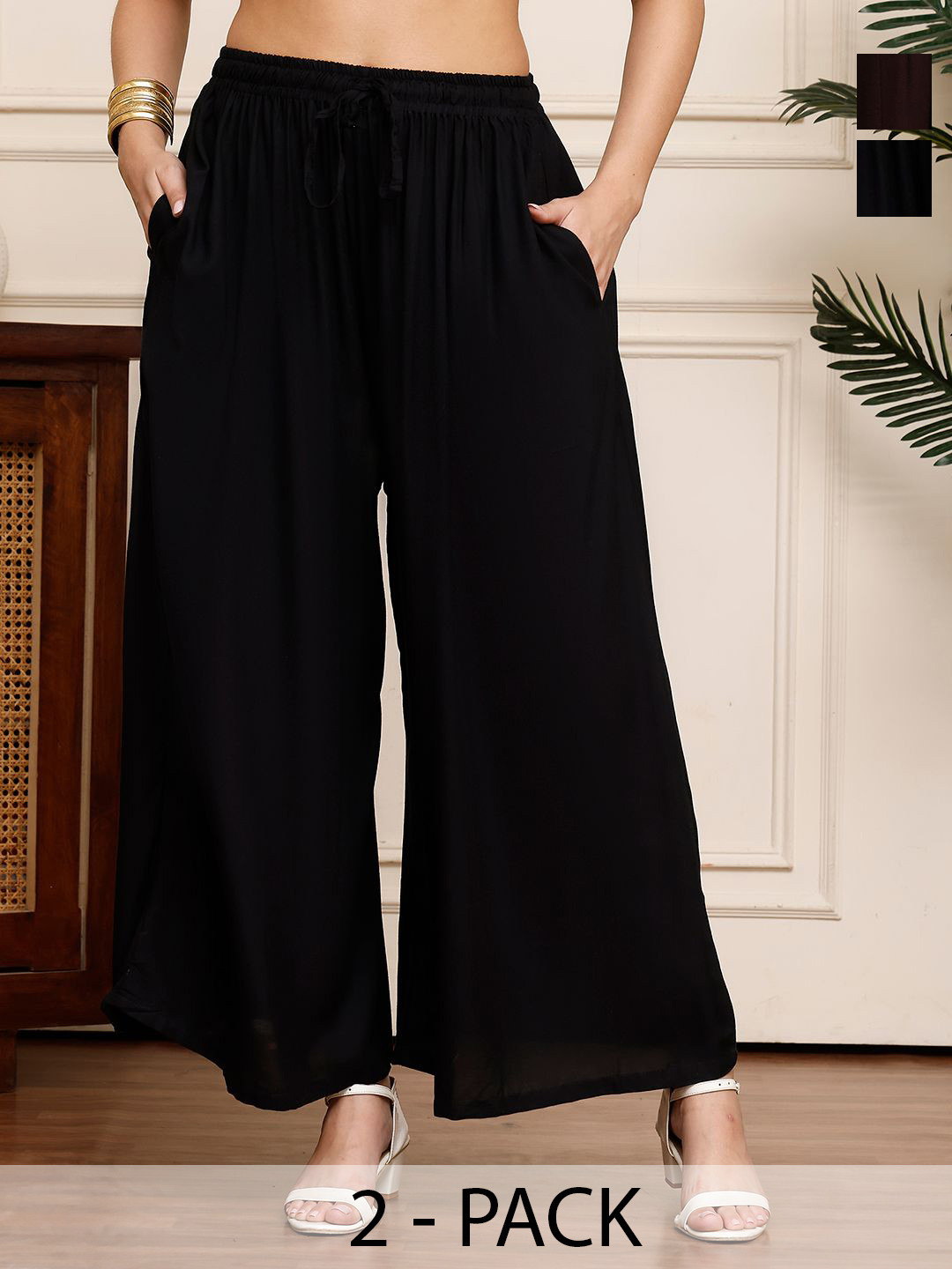 Valles365 by S.C. Women Pack Of 2 Flared Palazzos