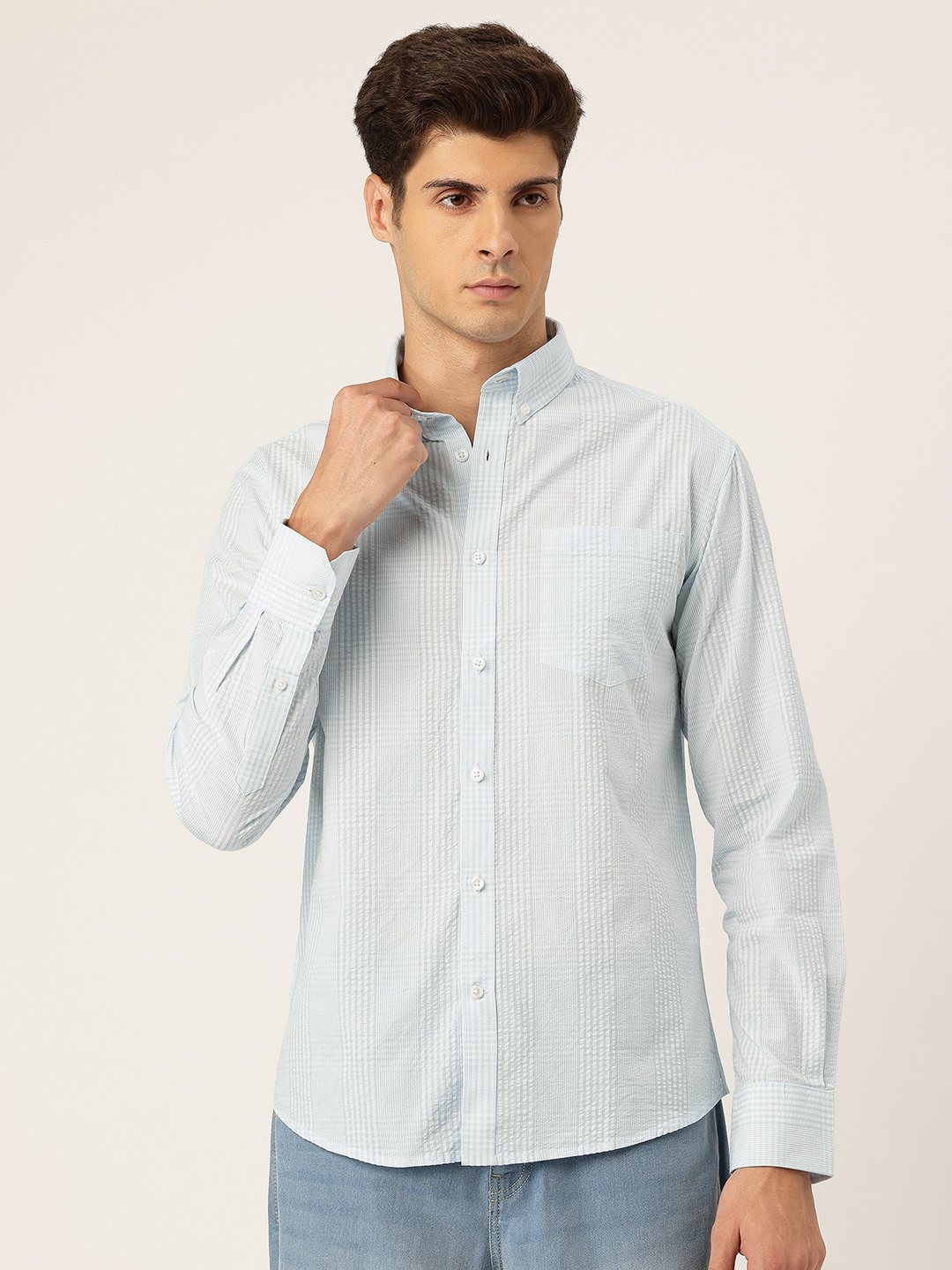 Okane Checked Button-Down Collar Seersucker Regular Fit Shirt