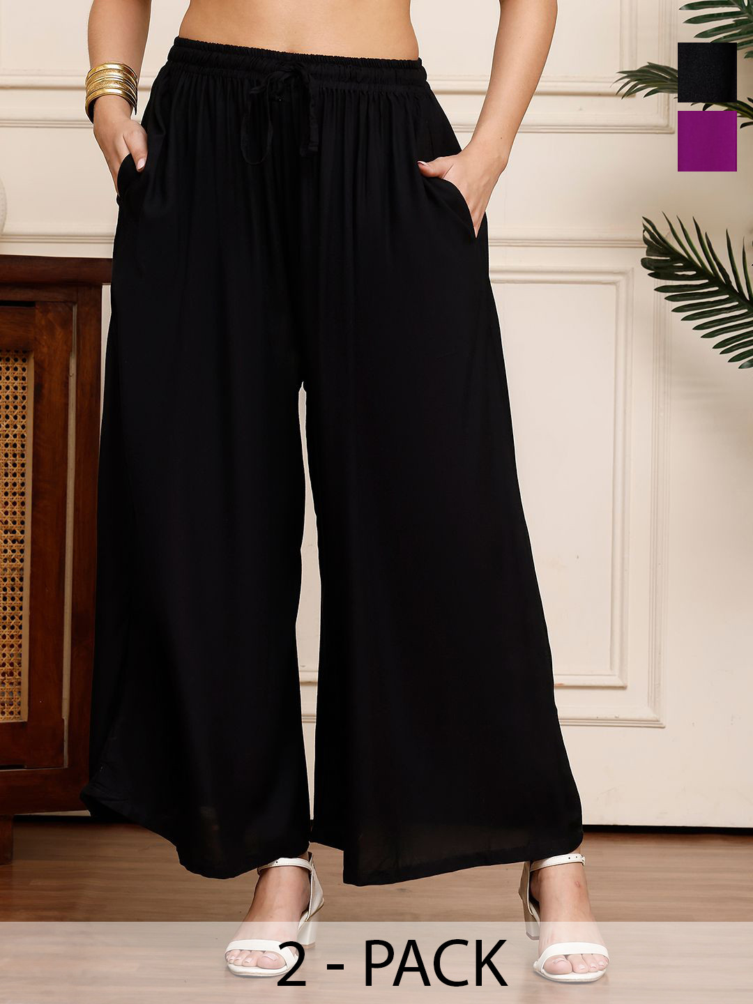 Valles365 by S.C. Women Pack Of 2 Flared Palazzos