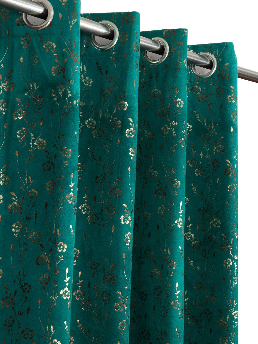GEET CREATIONS Blue And Gold Toned 2 Pieces Room Darkening Velvet Window Curtains