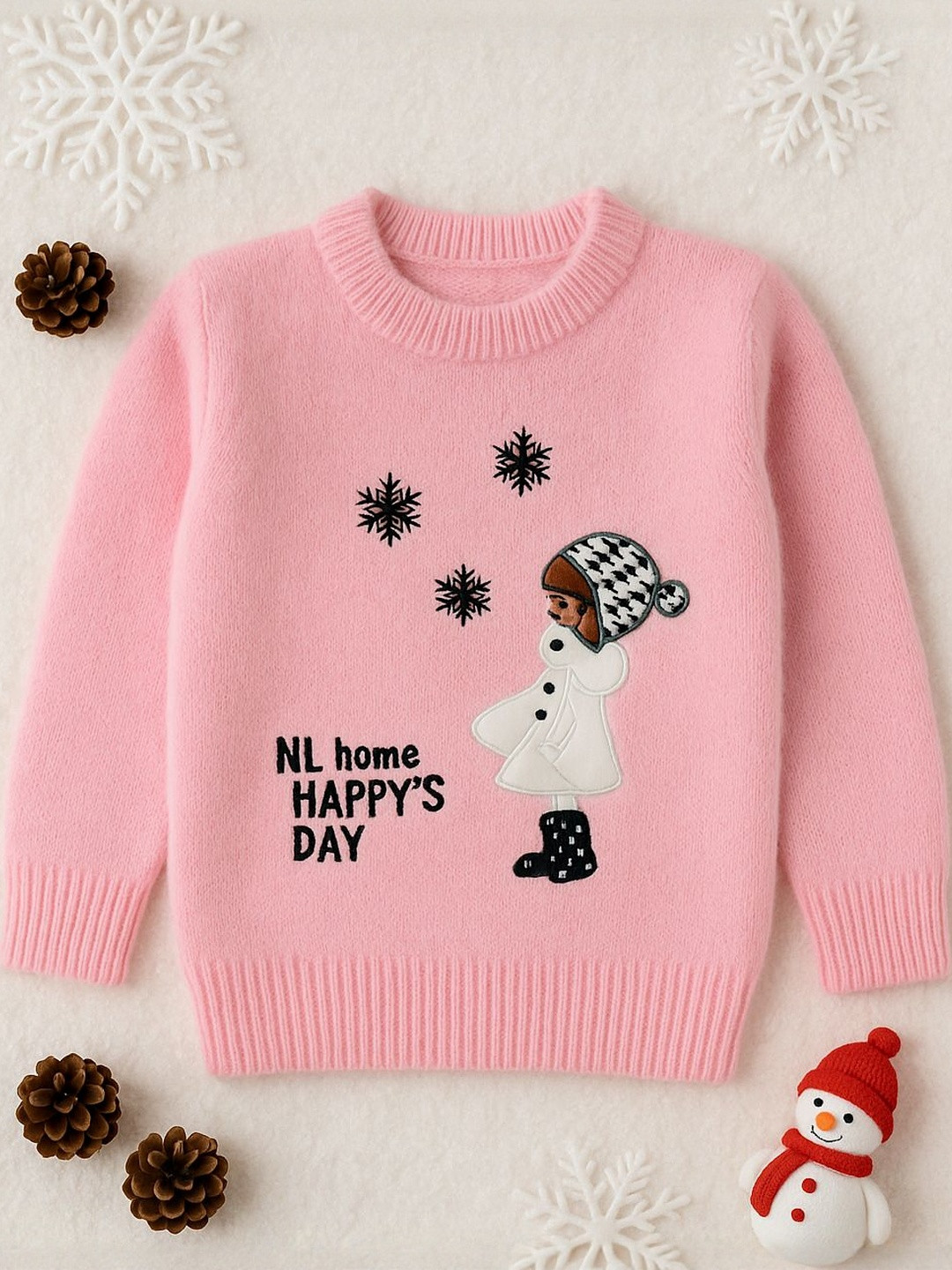 Rebiva Kids Woollen Pullover with Fuzzy Detail