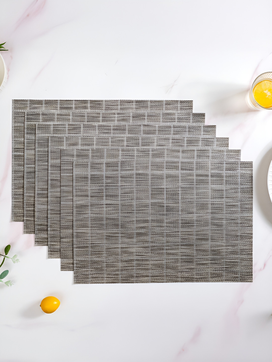 Nestasia 6 Pieces Brown & Grey Novelty Checks Anti-Slip Table Placemats