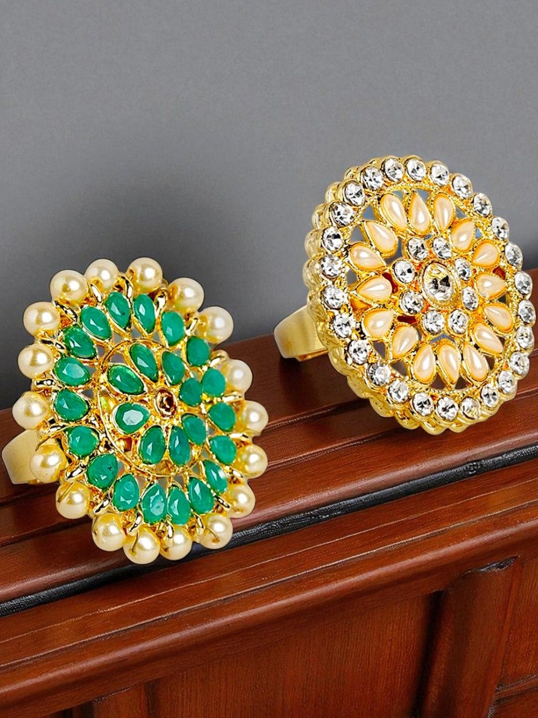 Anxvi Set Of 2 Traditional Gold Plated Adjustable Finger Rings