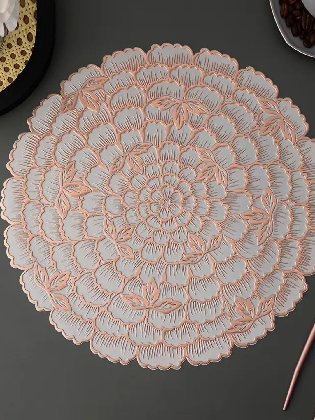 Dakshya Industries Copper Toned & Cream Colored Textured Waterproof Table Placemat