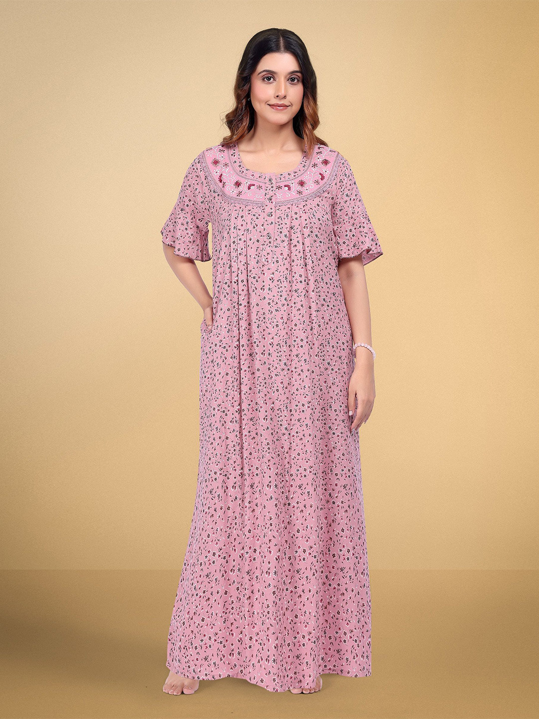 BellaMora Women Embroidered Maxi Nightdress With Pocket