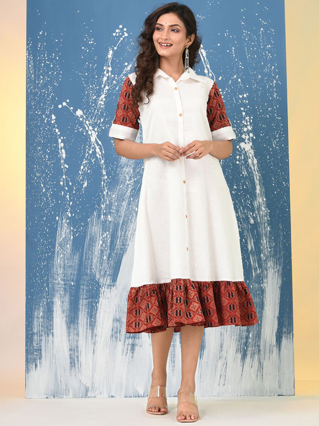 Charukriti Women Ajrak Printed Cotton A-Line Ethnic Dresses