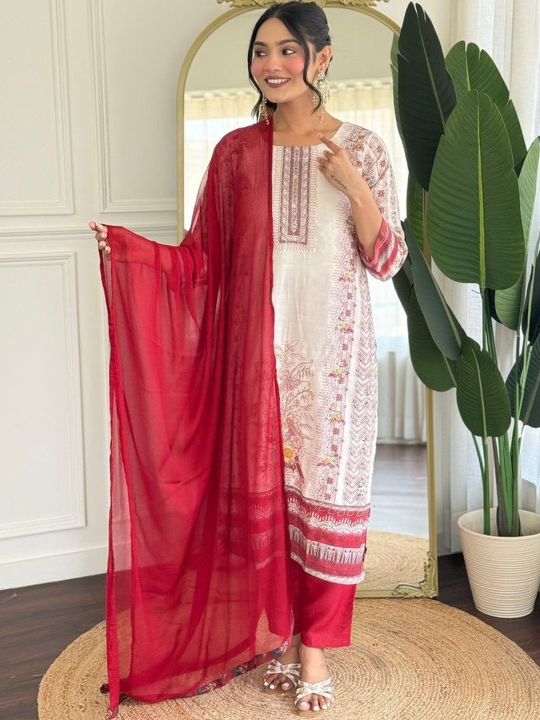 Handwork Viscose Modal Kurta Set with Digital Printed Maslin Dupatta