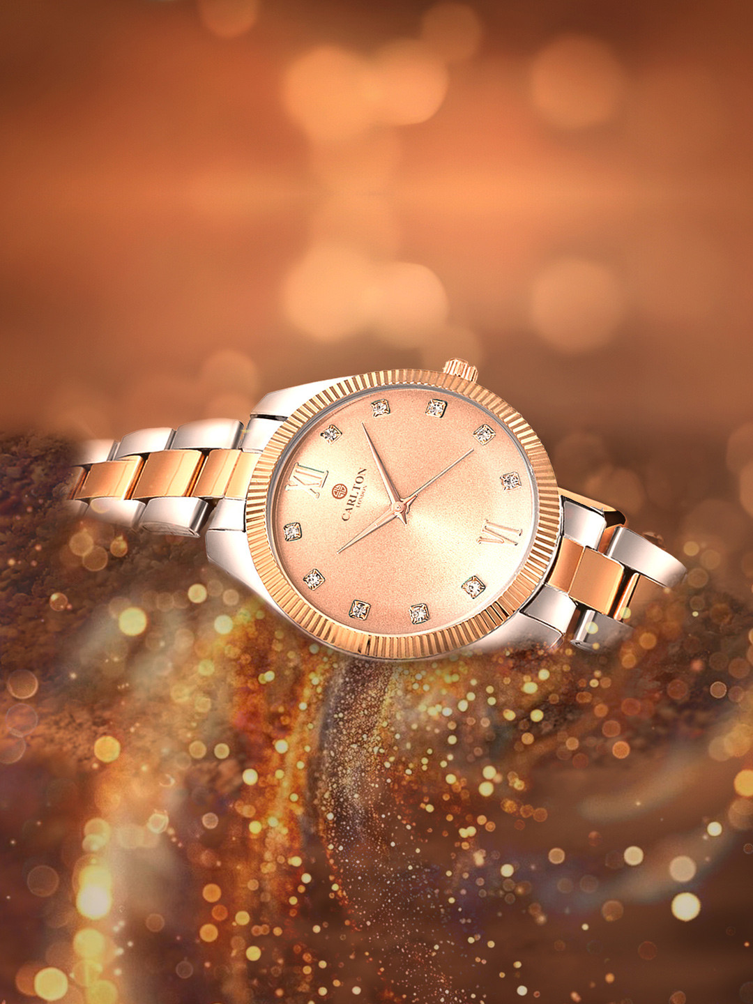 Carlton London Women Embellished Dial & SS Bracelet Style Straps Analogue Watch CLBRTRSG