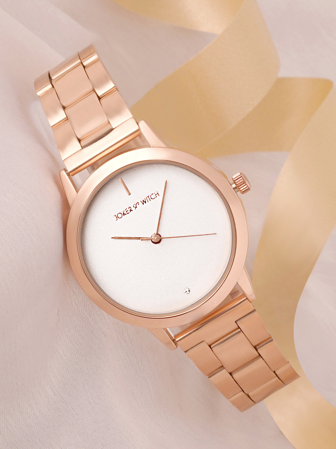 JOKER & WITCH Women White Dial & Rose Gold Toned Stainless Steel Analogue Watch