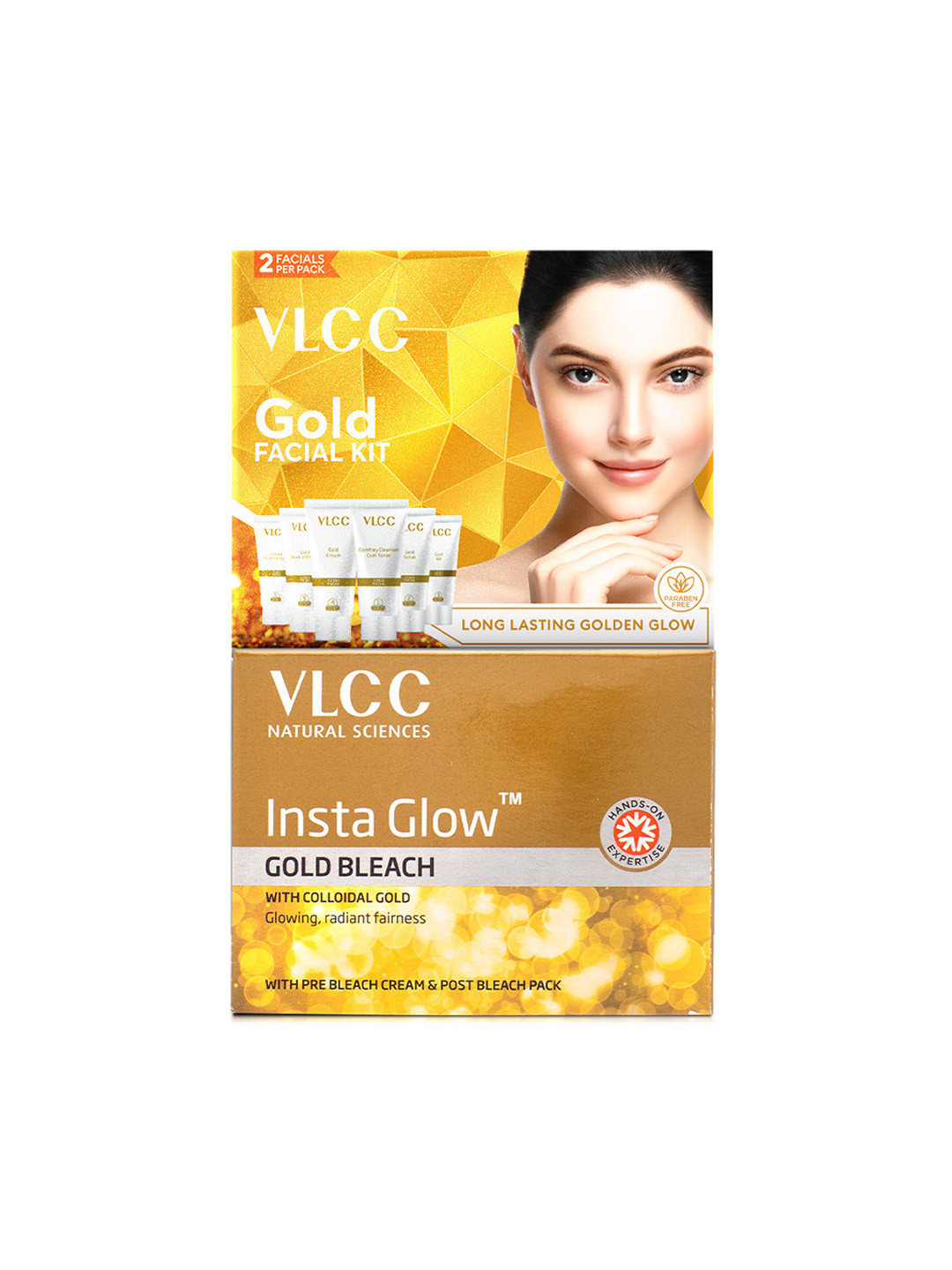 VLCC Set of Gold Single Facial Kit - 60 g & Insta Glow Gold Bleach - 30 g
