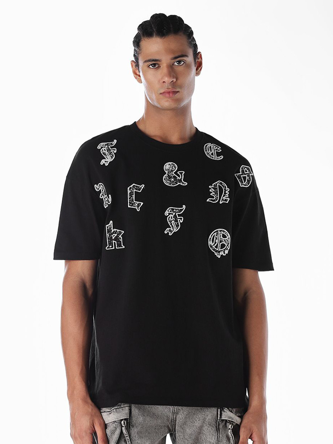 Jack & Jones Graphic Printed Round Neck Pure Cotton Oversized T-shirt
