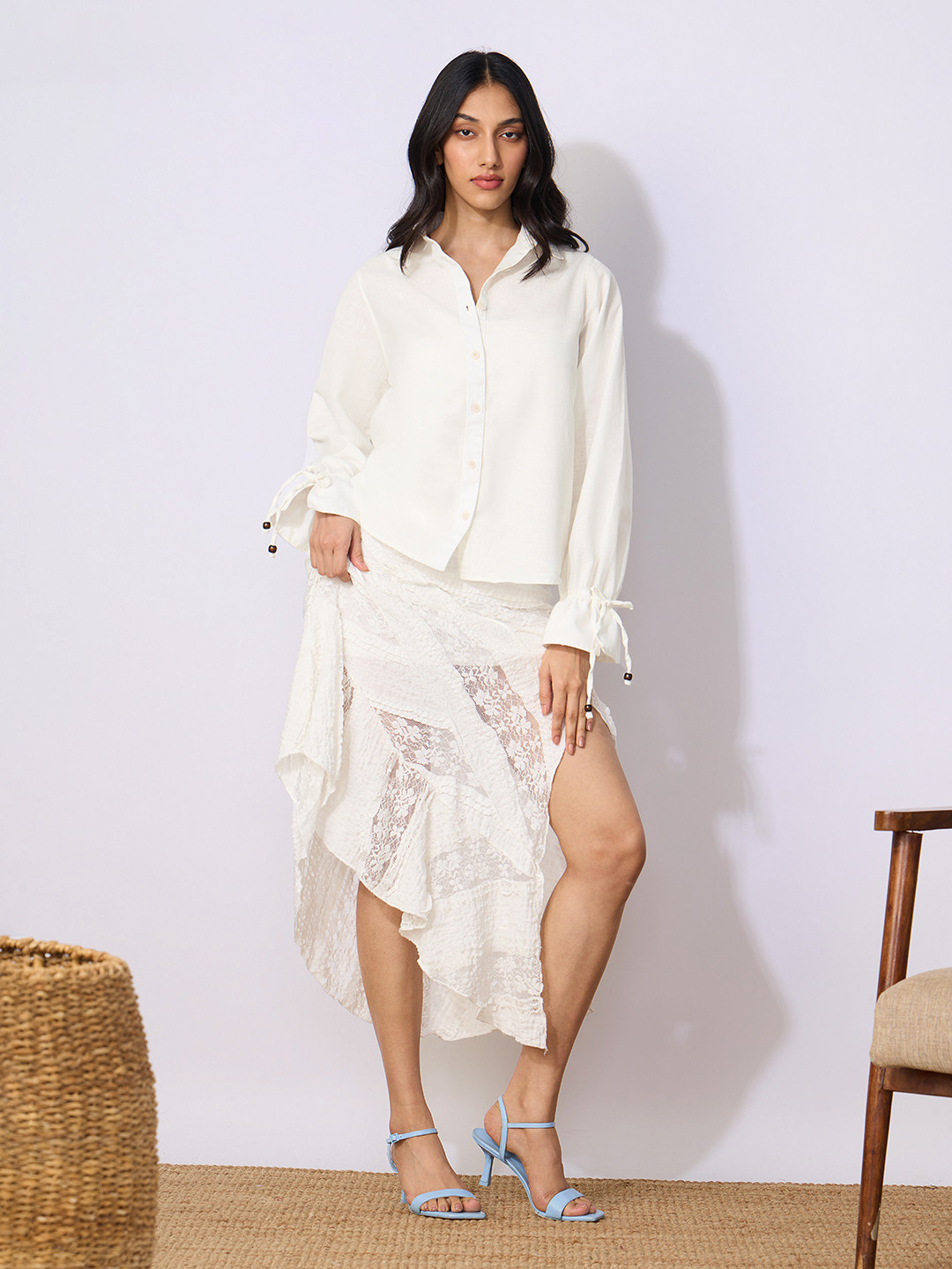 The Souled Store Puff Sleeves Cotton Linen Casual Shirt