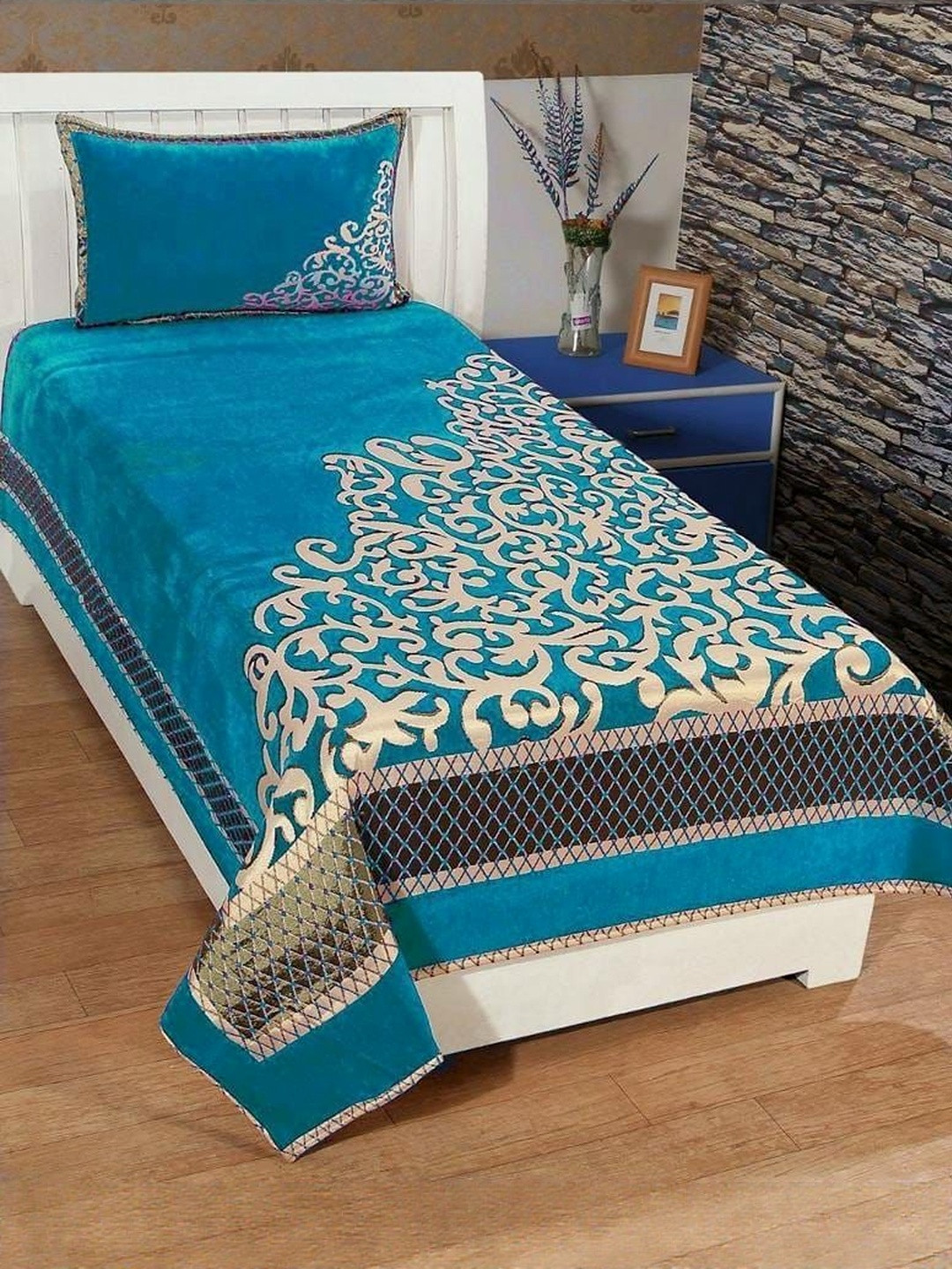 Heavy Chenille Blue Abstract Printed Chenille 500 TC Single Bedsheet 90 cm x 60 cm