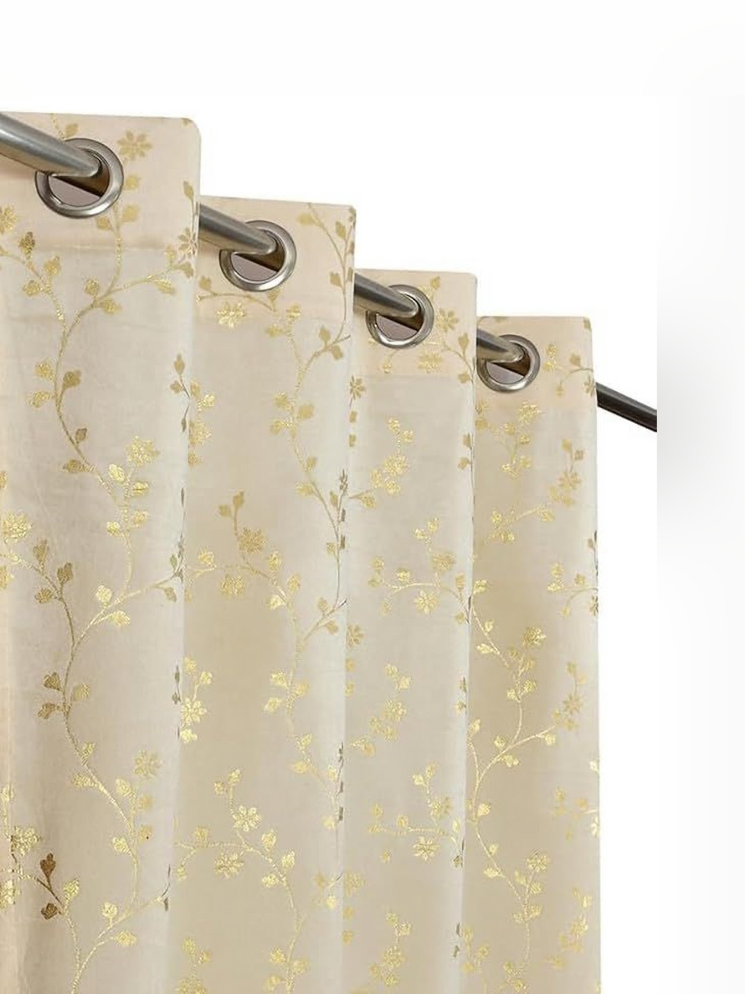 GEET CREATIONS Cream And Gold Toned Room Darkening Velvet Window Curtain